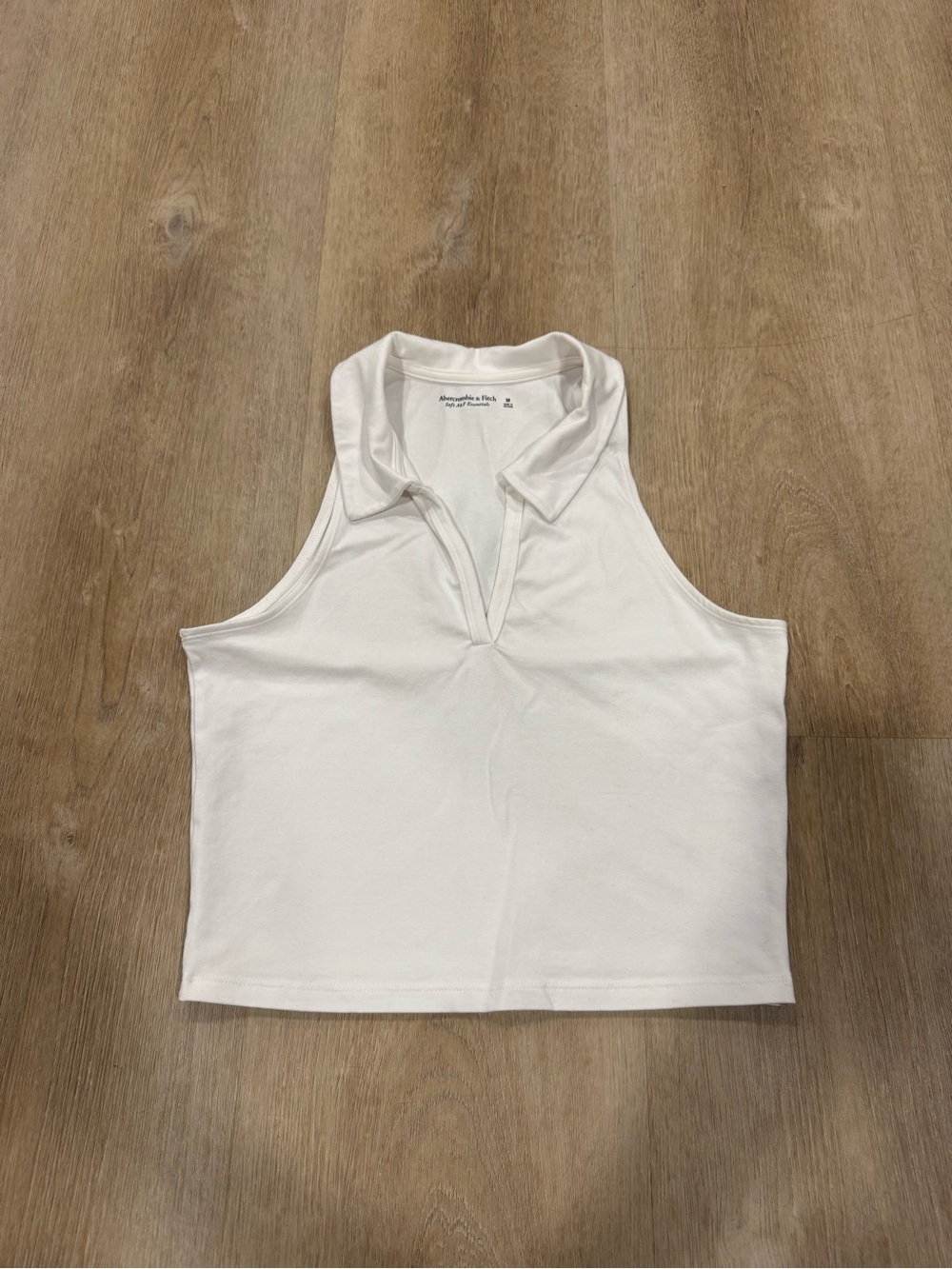 Abercrombie & Fitch White Sleeveless Polo Crop Tank